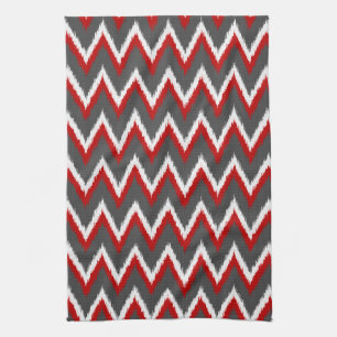 Paño De Cocina Ikat Chevron Stripes - Rojo, Blanco y Gris / Gris