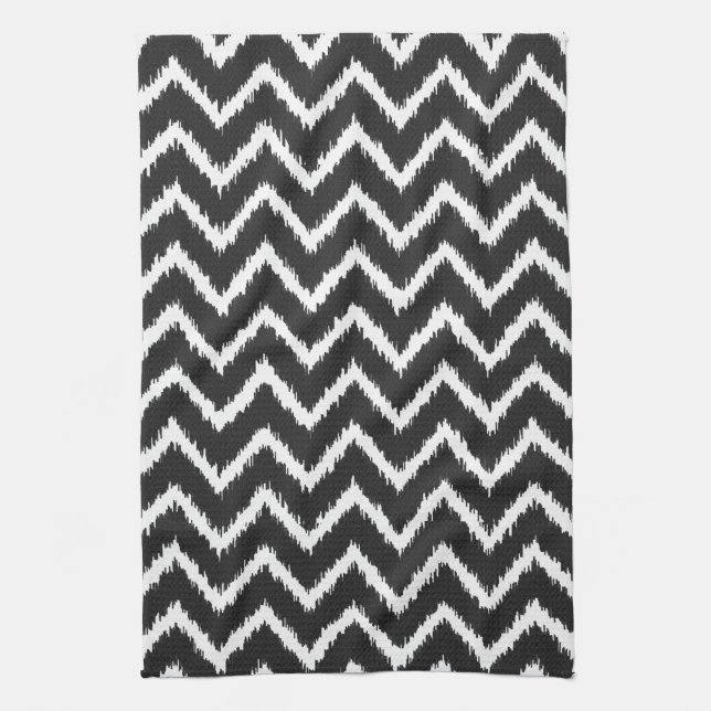 Paño De Cocina Ikat Chevrons - Negro y blanco (Vertical)