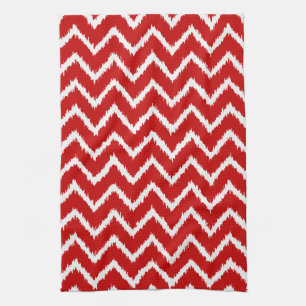 Paño De Cocina Ikat Chevrons - rojo profundo y blanco