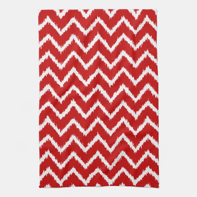 Paño De Cocina Ikat Chevrons - rojo profundo y blanco (Vertical)