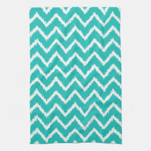 Paño De Cocina Ikat Chevrons - Turquesa y blanco