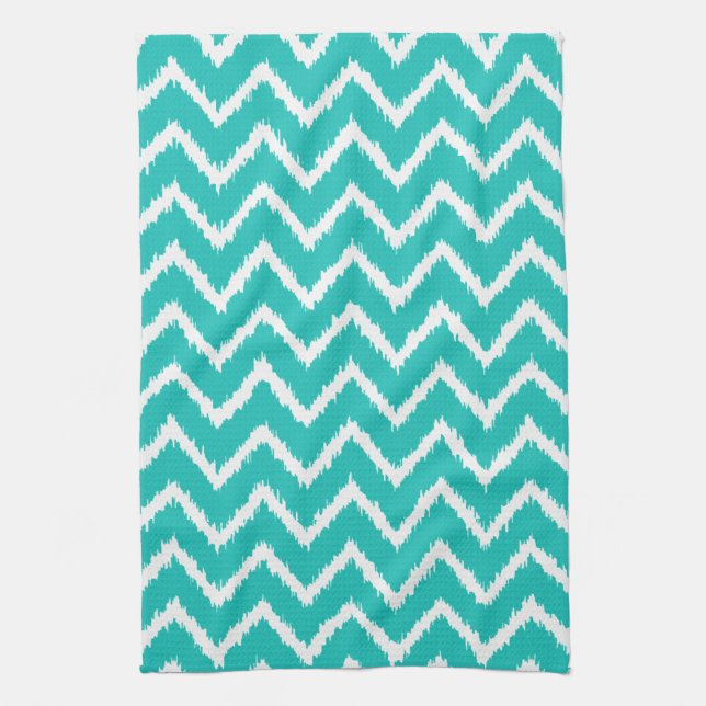 Paño De Cocina Ikat Chevrons - Turquesa y blanco (Vertical)