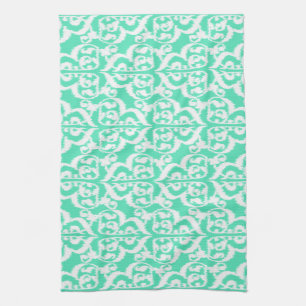 Paño De Cocina Ikat Damask Morisco - aqua y blanco