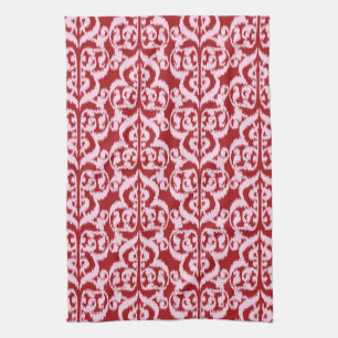 Paño De Cocina Ikat Morisco Damasco - rojo oscuro y rosa