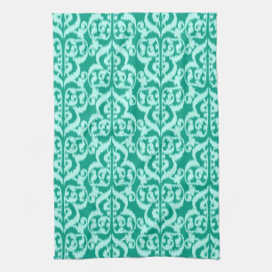 Paño De Cocina Ikat Morisco Damask - pavo real y aqua