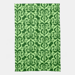 Paño De Cocina Ikat Morish Damask - verde pino y menta