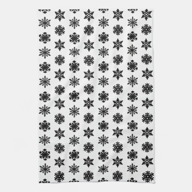 Paño De Cocina Ikat Snowflakes - Blanco y negro (Vertical)