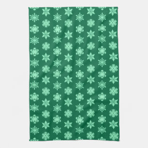 Paño De Cocina Ikat Snowflakes - Pino y verde menta