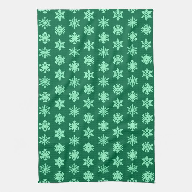 Paño De Cocina Ikat Snowflakes - Pino y verde menta (Vertical)