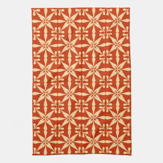 Paño De Cocina Ikat Star Pattern, Naranja mandarín (Vertical)