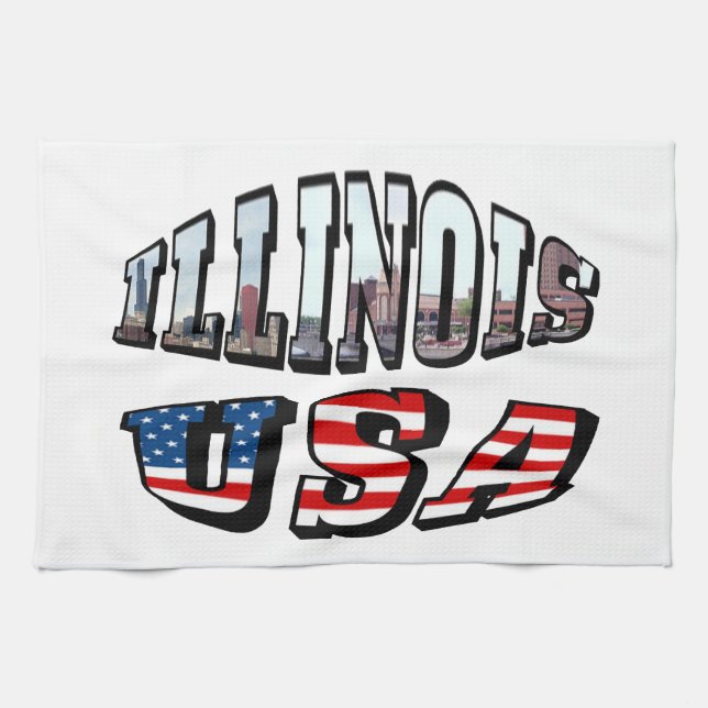 Paño De Cocina Illinois Picture and USA Flag Text (Horizontal)