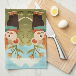 Paño De Cocina Illustrated picnic scene with animals