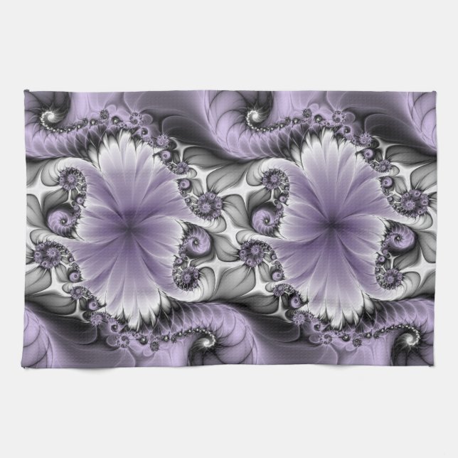 Paño De Cocina Ilusión Lilac Resumen Arte Fractal Floral Fantasía (Horizontal)