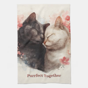 Paño De Cocina Ilustracion acuarela de dos gatos nuzzing