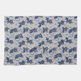 Paño De Cocina Ilustracion acuarela de Halloween con gatos negros