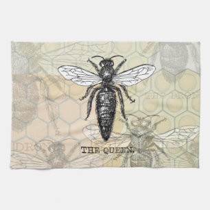 Paño De Cocina Ilustración antigua de insecto bug abeja reina