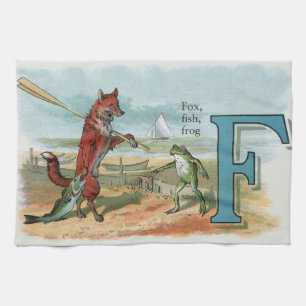 Paño De Cocina Ilustracion antiguo de pesca de rana Fox