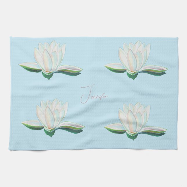 Paño De Cocina Ilustracion blanco Lotus luminoso personalizado (Horizontal)