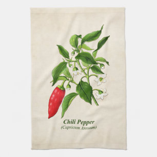 Paño De Cocina Ilustracion Botánico Vintage, Pepper Chili