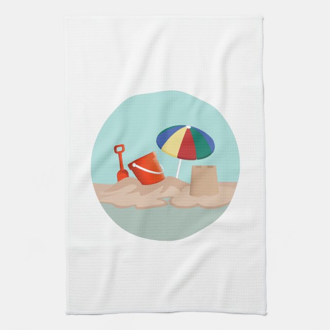 Paño De Cocina Ilustracion Bucket and Spade Circle Beach Scene (Vertical)