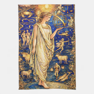 Paño De Cocina Ilustración Celestial de la Diosa Zodiaco Art Nouv
