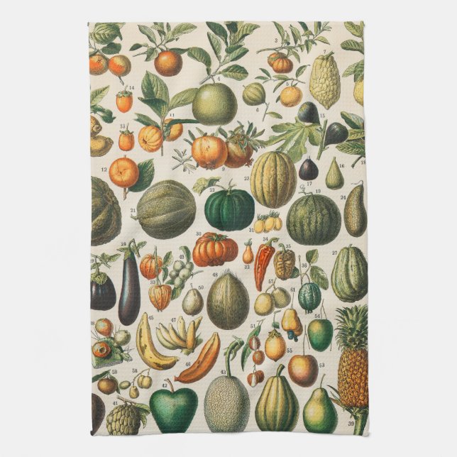 Paño De Cocina Ilustracion científico botánico de frutas (Vertical)