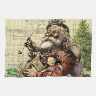 Paño De Cocina Ilustracion clásico Merry Santa Claus Tree