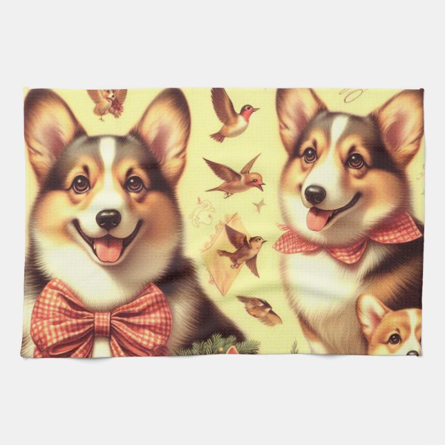 Paño De Cocina Ilustracion Cute Welsh Corgi Cardigan (Horizontal)