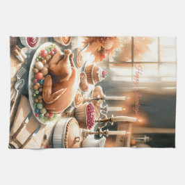 Paño De Cocina Ilustracion de Acción de Gracias de Acuarela