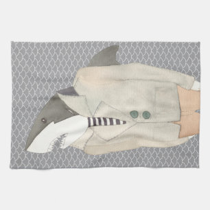 Paño De Cocina Ilustracion de acuarela de Shark Fashion Suit K