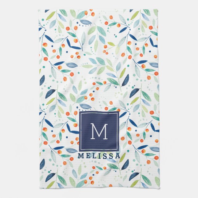 Paño De Cocina Ilustracion de acuarelas del patrón Botánica Paste (Vertical)