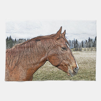 Paño De Cocina Ilustracion de arte equino con retrato de caballo
