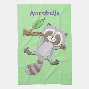 Paño De Cocina Ilustracion de bebé de raccoon feliz lindo