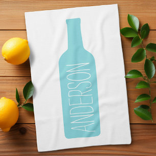 Paño De Cocina Ilustración de Botella de Vino - Nombre Blanco Mod