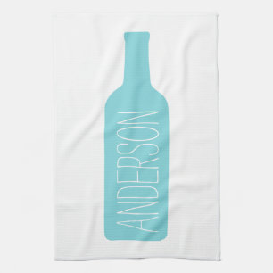 Paño De Cocina Ilustración de Botella de Vino - Nombre Blanco Mod