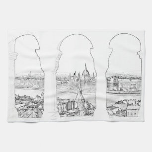 Paño De Cocina Ilustracion de Budapest y parlamento húngaro