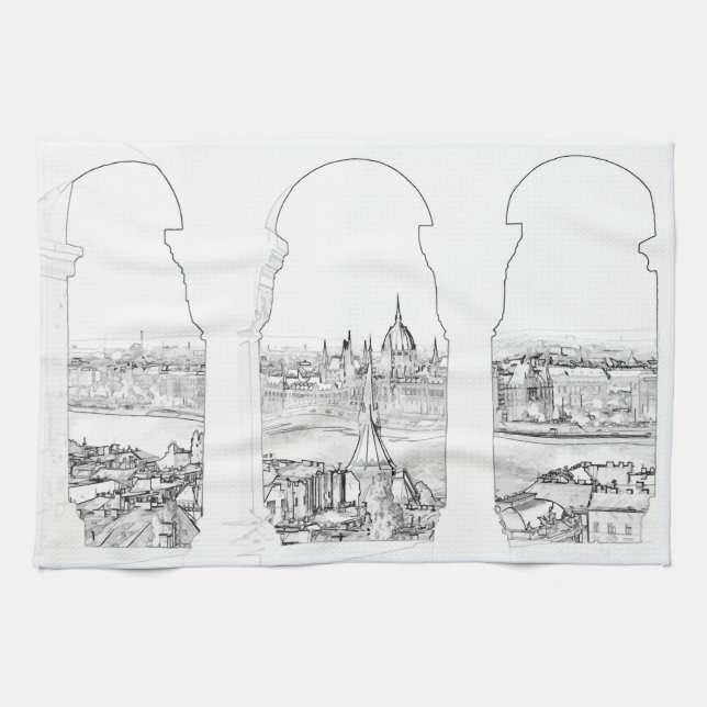 Paño De Cocina Ilustracion de Budapest y parlamento húngaro (Horizontal)