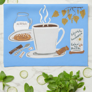 Paño De Cocina Ilustración de café negro escandinavo de otoño en