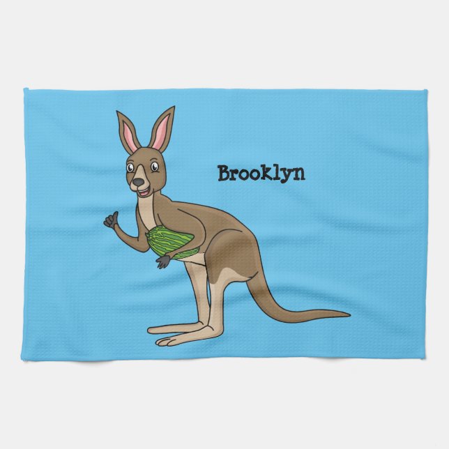 Paño De Cocina Ilustracion de canguro australiano bastante feliz (Horizontal)