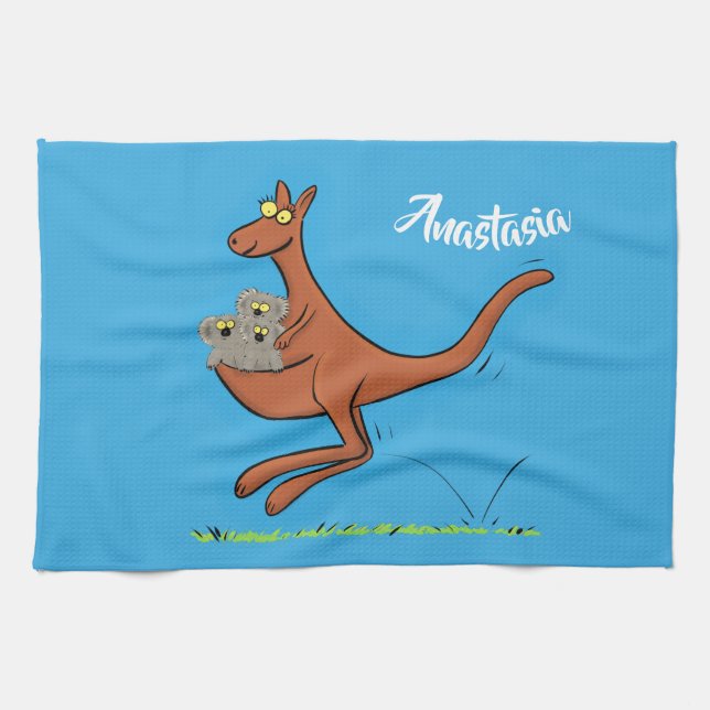 Paño De Cocina Ilustracion de canguro y personalizado de koalas (Horizontal)