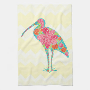 Paño De Cocina Ilustracion de Chevron de pájaro con flores y colo