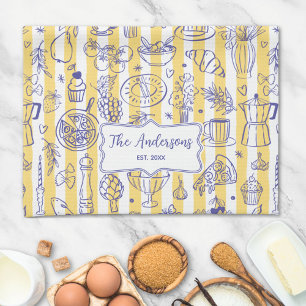 Paño De Cocina Ilustración de comida italiana caprichosa con raya