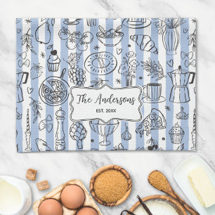 Paño De Cocina Ilustración de comida italiana caprichosa con raya