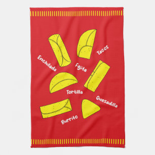 Paño De Cocina Ilustración de comida mexicana roja