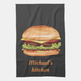 Paño De Cocina Ilustración de comida rápida de hamburguesa con te