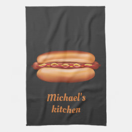 Paño De Cocina Ilustración de comida rápida de hot dog con texto