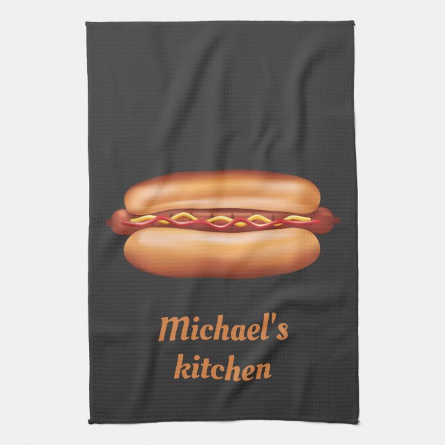Paño De Cocina Ilustración de comida rápida de hot dog con texto  (Vertical)