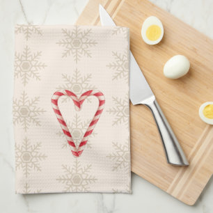 Paño De Cocina Ilustración de corazón de bastón de caramelo con p