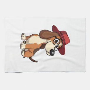 Paño De Cocina Ilustración de dibujo animado de Basset Hound vint