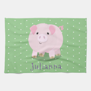 Paño De Cocina Ilustración de dibujos animados de cerdo barrigón 